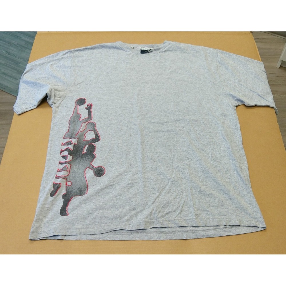 Vtg Karl Kani T-Shirt 2XL Gray Basketball Player Side Print Hip Hop Streetwear